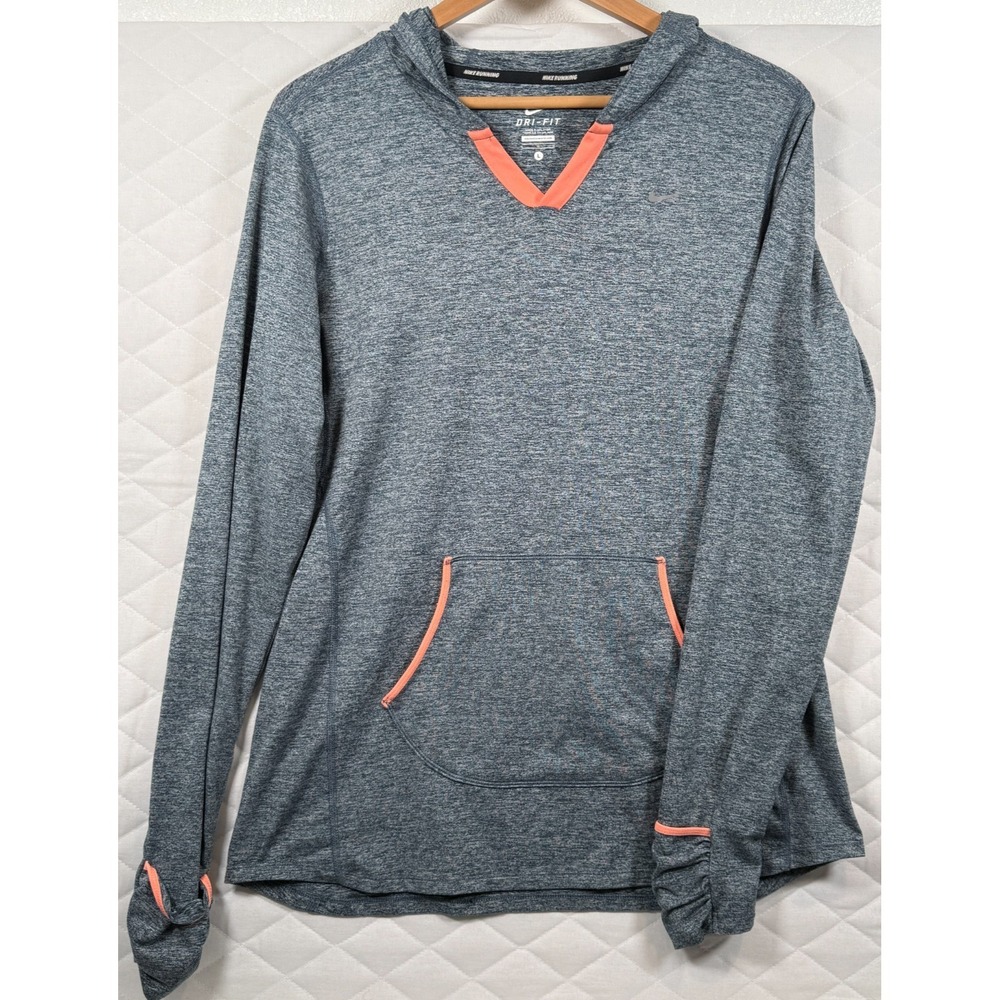 NIKE‎ DRI-FIT RUNNING Size L Womens Blue Front Pocket Fitted Athletic Hoodie